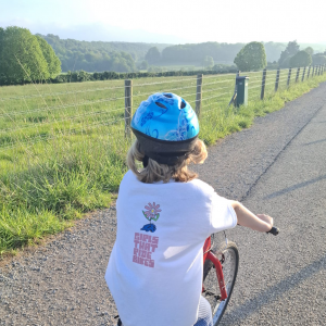 Girls That Ride Bikes Kids Cycling Tshirt - Flower & Helmet Design
